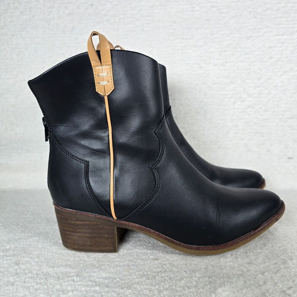 Arula Black Cowboy Cowgirl Ankle Booties 8 Biker Moto Grunge Metal Edgy